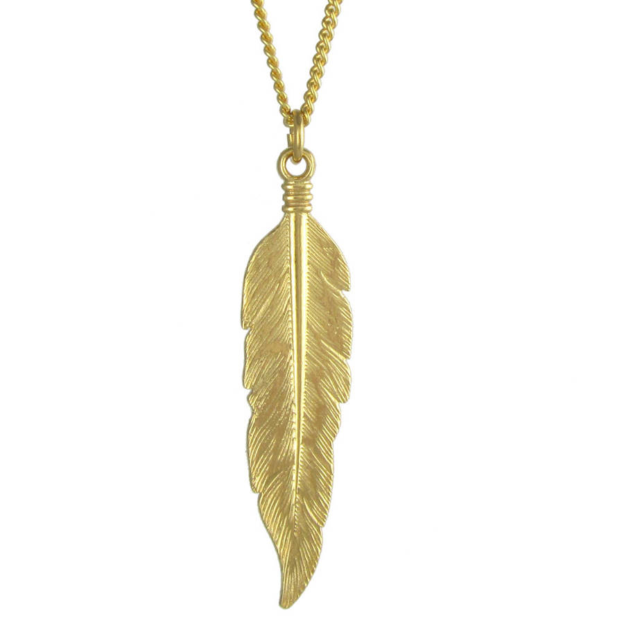 Feather Necklace Brass By Black Pearl