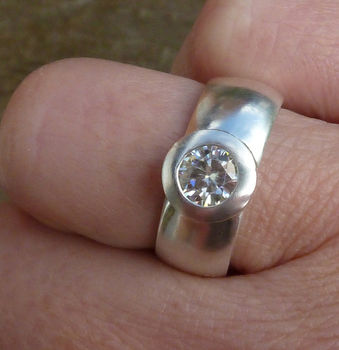 Wide Recycled Silver Ring With Moissanite, 2 of 3