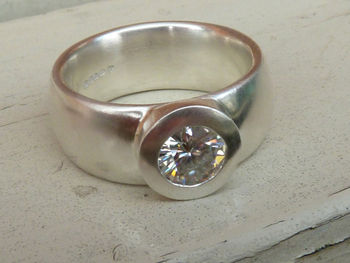 Wide Recycled Silver Ring With Moissanite, 3 of 3