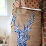 Personalised Vintage Blue Paisley Reindeer Sack, thumbnail 1 of 2