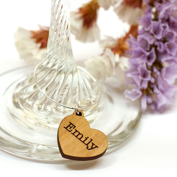 Set Of 10 Personalised Wooden Name Wine Glass Charms, 2 of 3