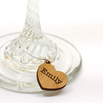 Set Of 10 Personalised Wooden Name Wine Glass Charms, 3 of 3