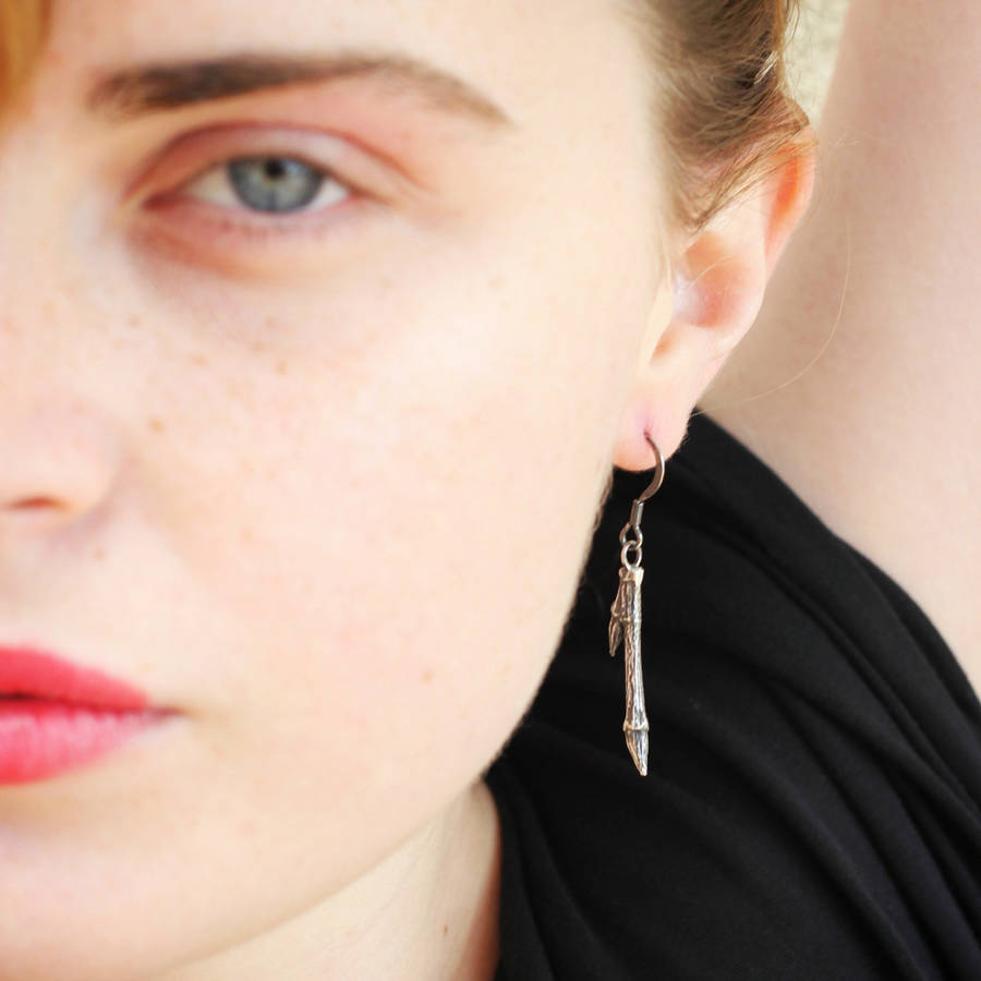 Sterling Silver Long Twig Earrings By Maya H Jewellery