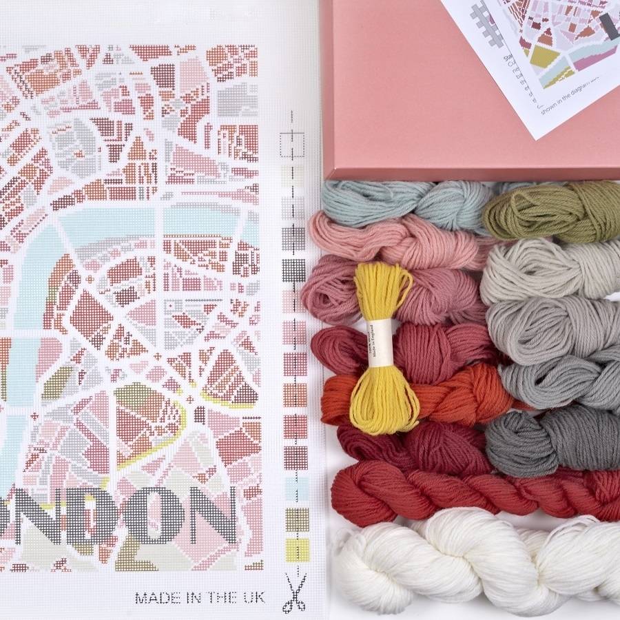 contemporary london light city map tapestry kit by hannah bass contemporary needlepoint 