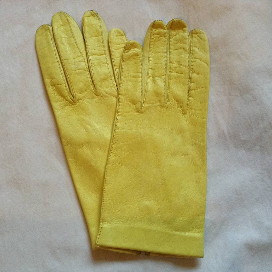 Vintage Lemon Yellow Leather Gloves By Iamia