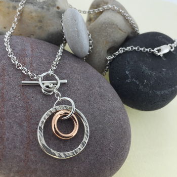 Rose Gold And Silver Circle T Bar Pendant Necklace, 3 of 4