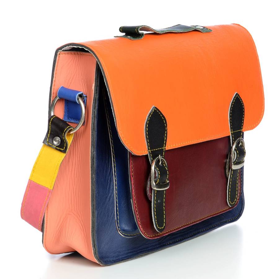 Recycled Colour Block Leather Messenger Bag By Paper High ...