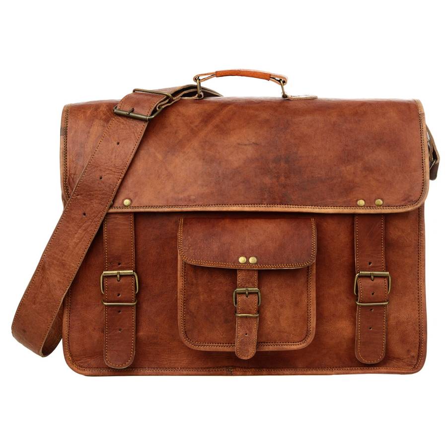 large briefcase style brown leather satchel laptop bag by paper high ...