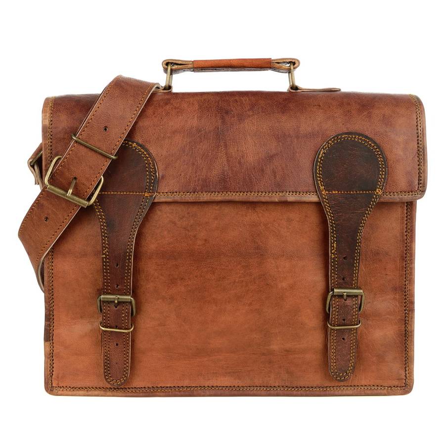 large old school brown leather satchel by paper high ...