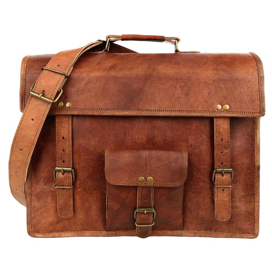 personalised vintage leather satchel / laptop bag by paper high | 0
