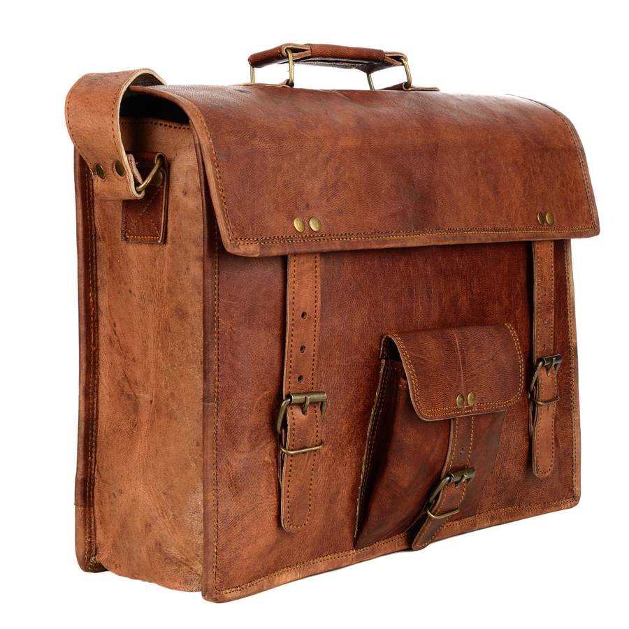 Personalised Vintage Leather Satchel Bag By Paper High ...