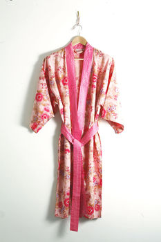 Cotton Kimono Dressing Gown Rose Floral Print, 2 of 5