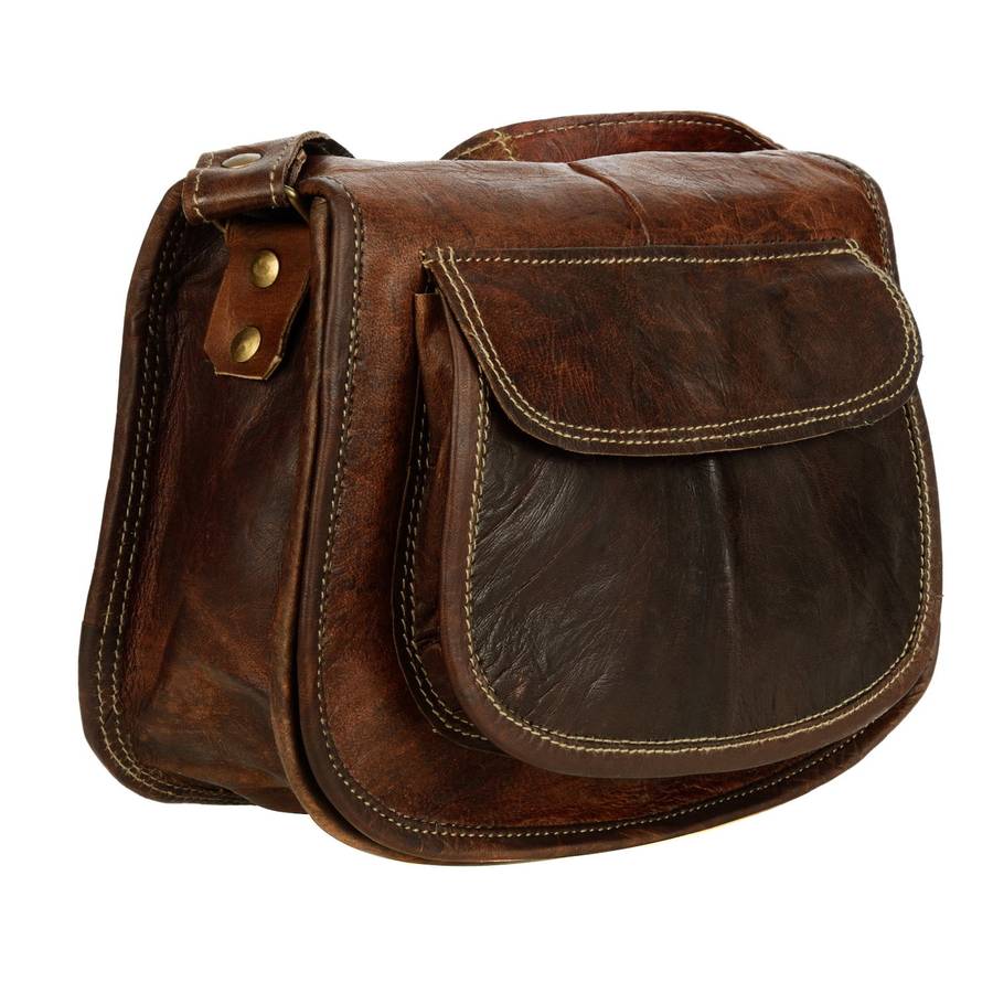 dark brown leather saddle handbag by paper high