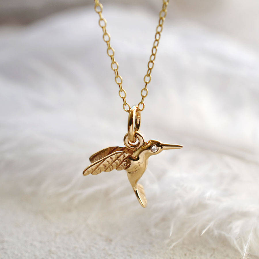 9ct Gold Hummingbird Necklace With Diamond By Lily Charmed ...