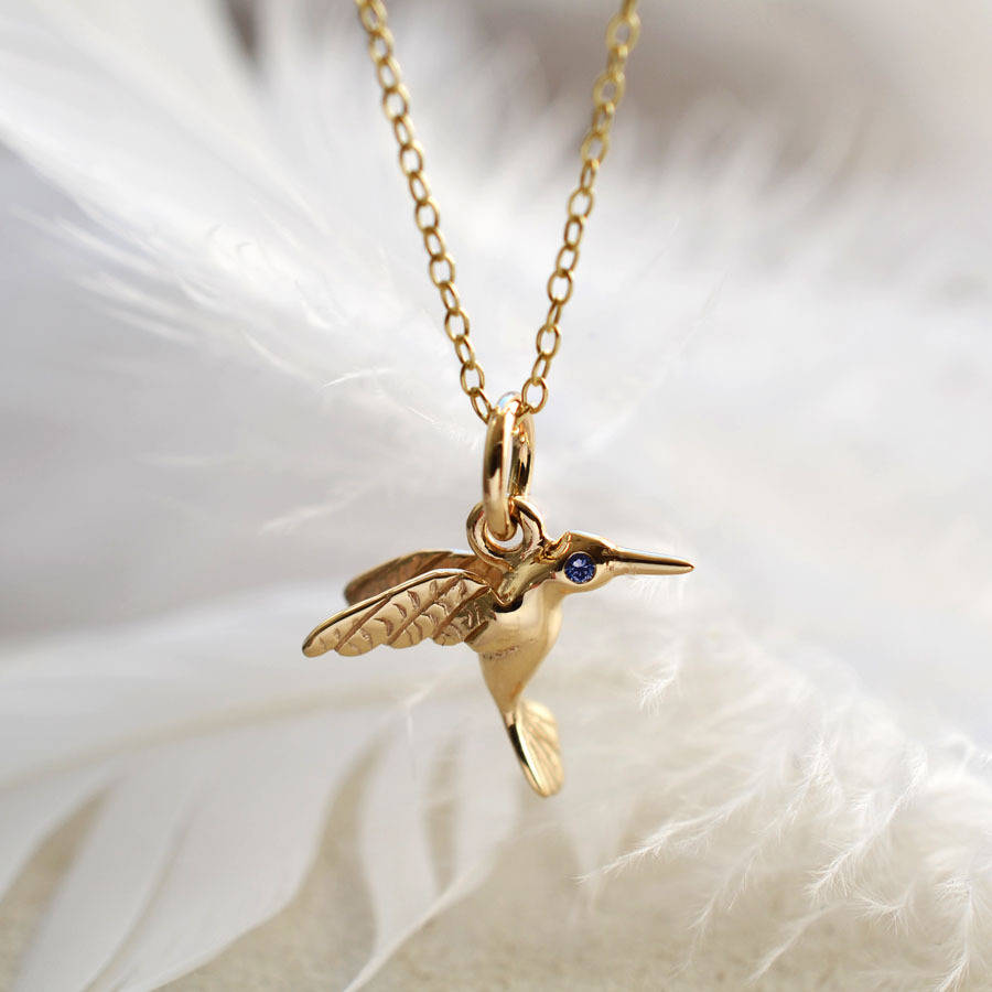 nine carat gold hummingbird necklace with ruby by lily