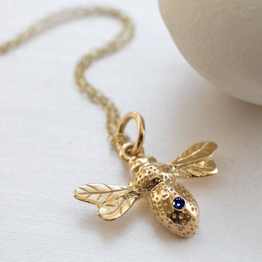 nine carat gold bee necklace with sapphire by lily charmed ...