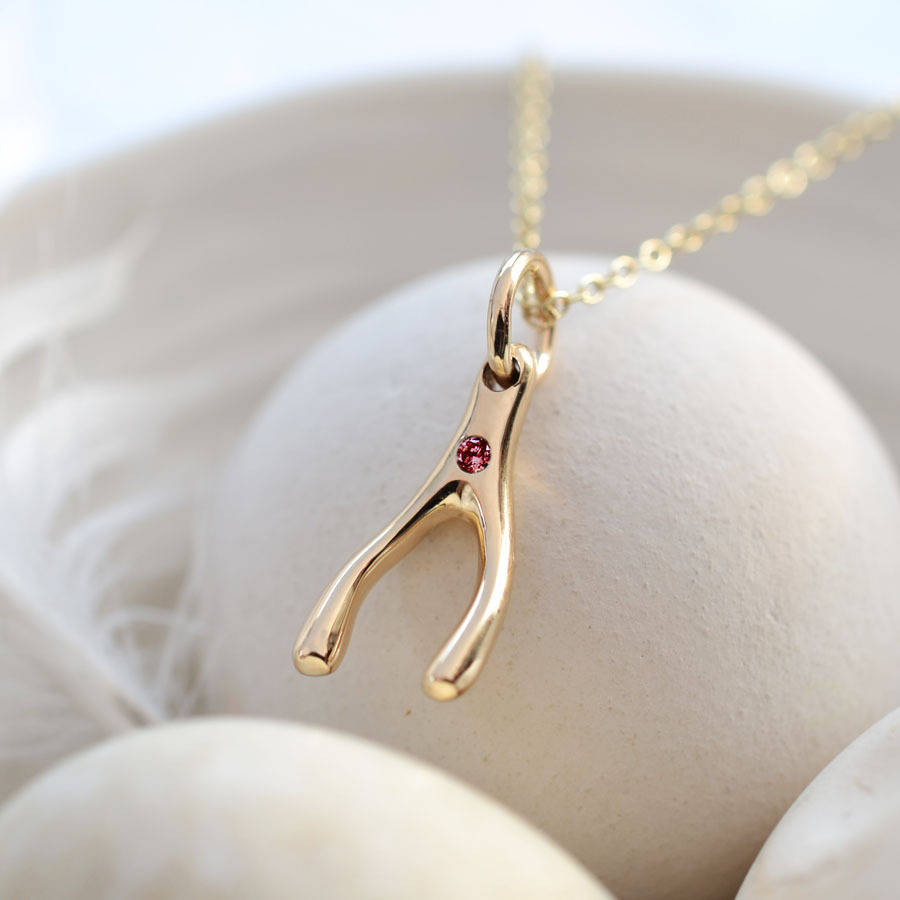 nine carat gold wishbone necklace with diamond by lily charmed