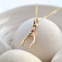 Solid 9ct Gold Wishbone Necklace With Ruby, thumbnail 1 of 5