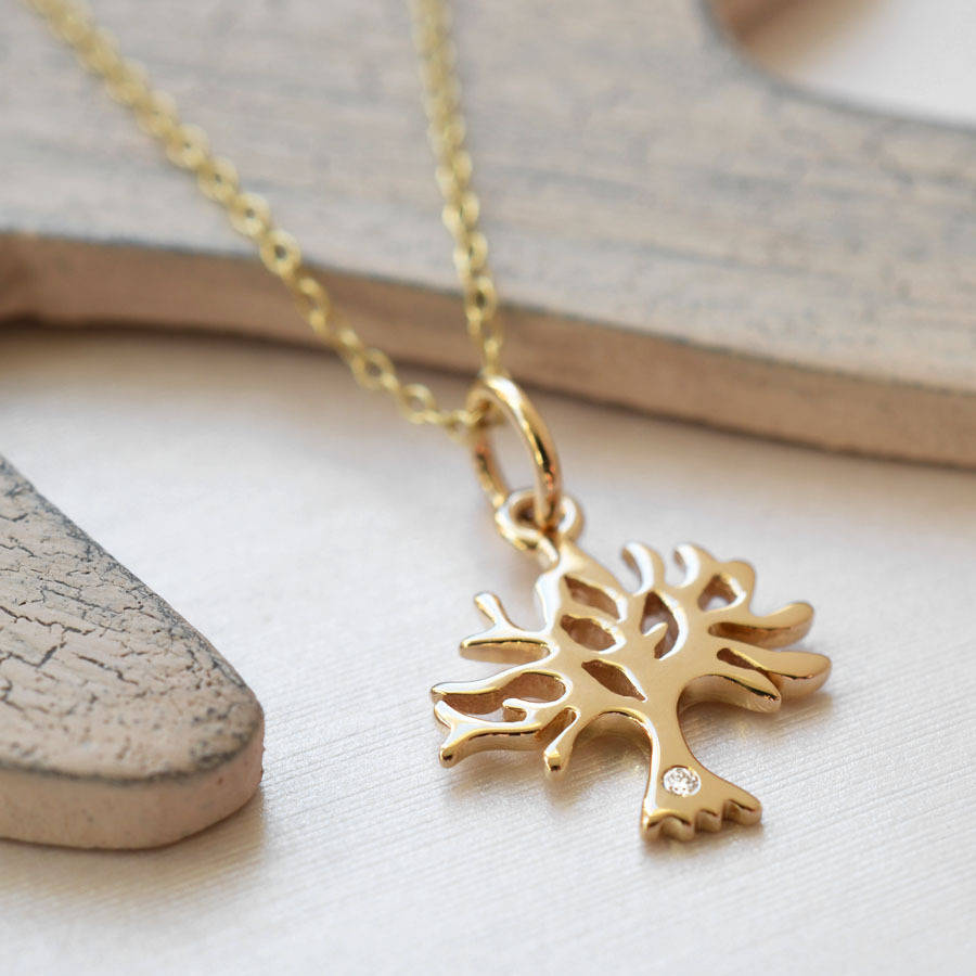 9ct Gold Tree Necklace With Diamond By Lily Charmed