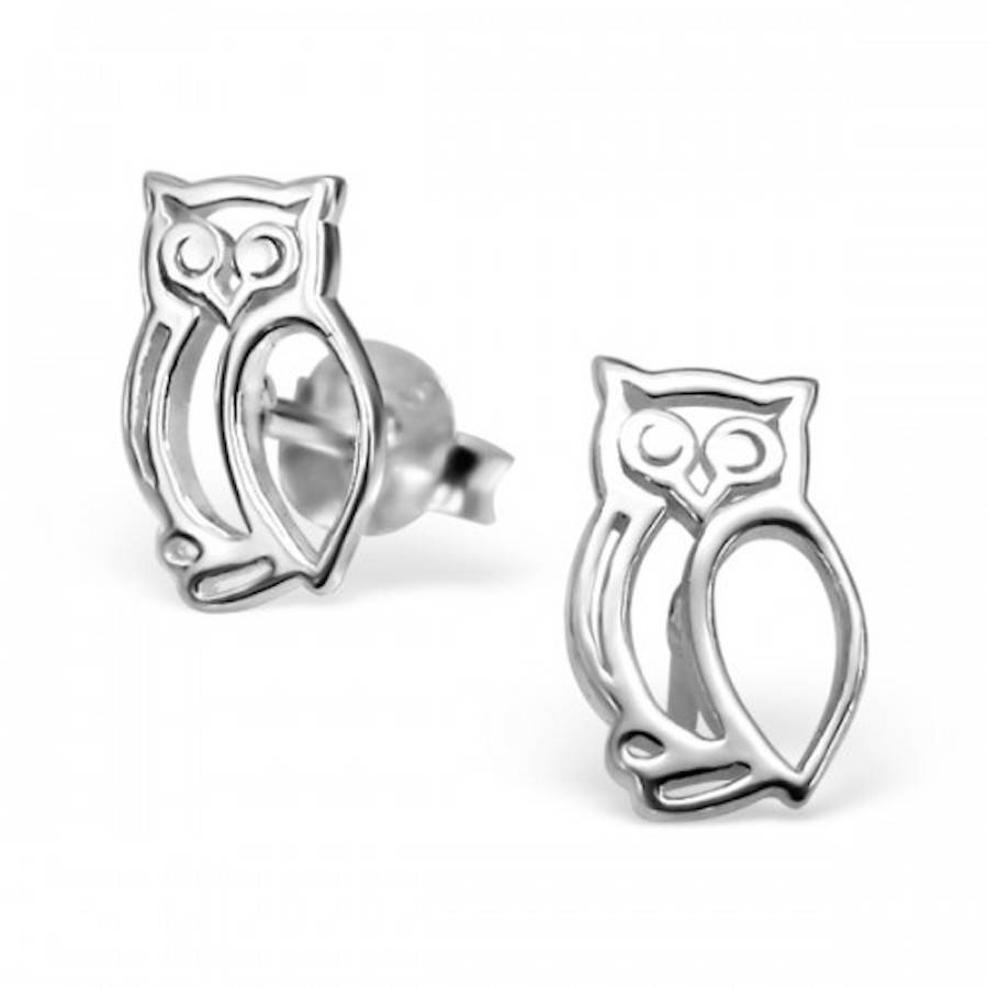 Cut Out Owl Earrings In Sterling Silver By Lucy Loves Neko