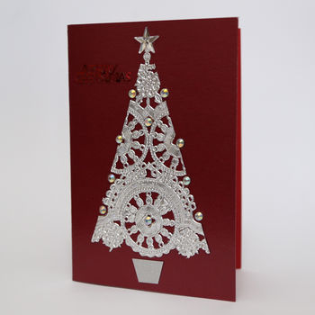Handmade Silver Doily Christmas Tree Card, 2 of 3