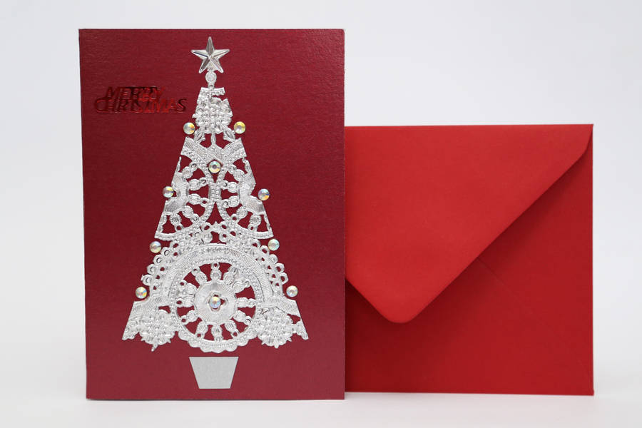 Handmade silver doily christmas tree card by paper tango 
