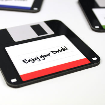Pack Of Four Geeky Floppy Disc Coasters, 2 of 3