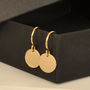 Simple Solid Gold Disc Hook Earrings, thumbnail 3 of 4