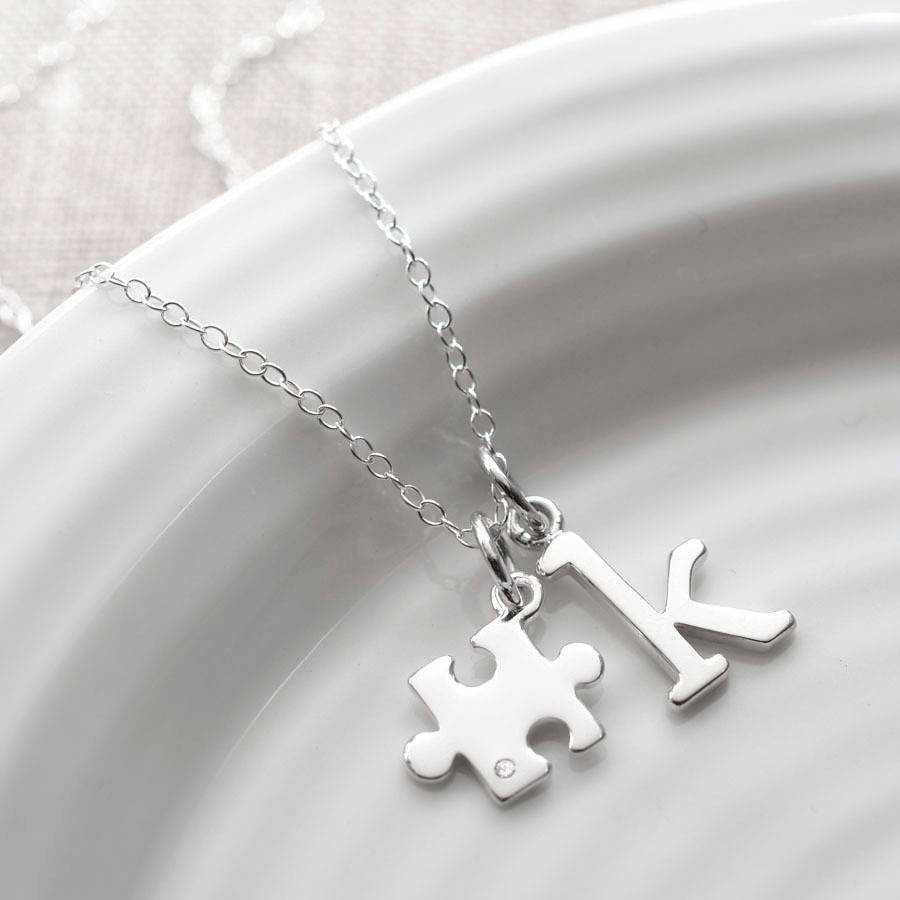 Sterling Silver Jigsaw Puzzle Necklace With Sapphire By Lily Charmed