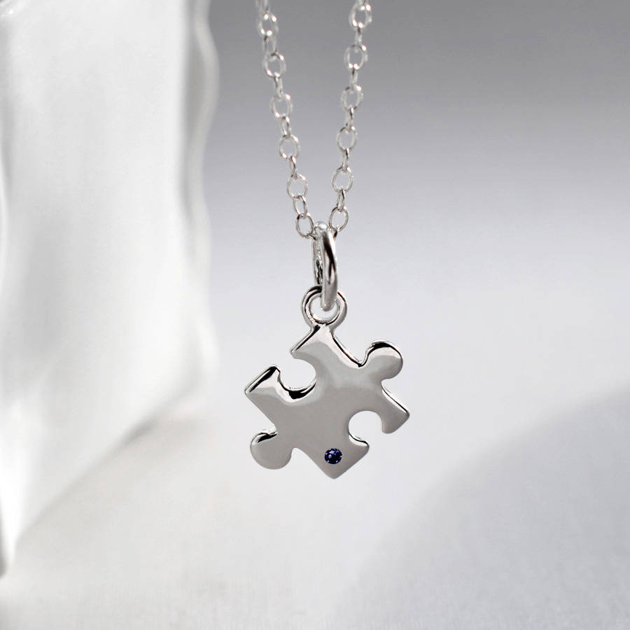 Silver Jigsaw Puzzle Necklace With Sapphire By Lily ...