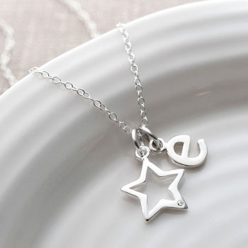 Sterling Silver And Diamond Open Star Necklace, 3 of 7