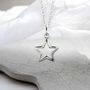 Sterling Silver Open Star Necklace With Sapphire, thumbnail 2 of 5