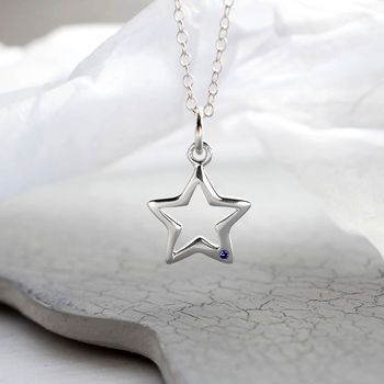Sterling Silver Open Star Necklace With Sapphire, 2 of 5