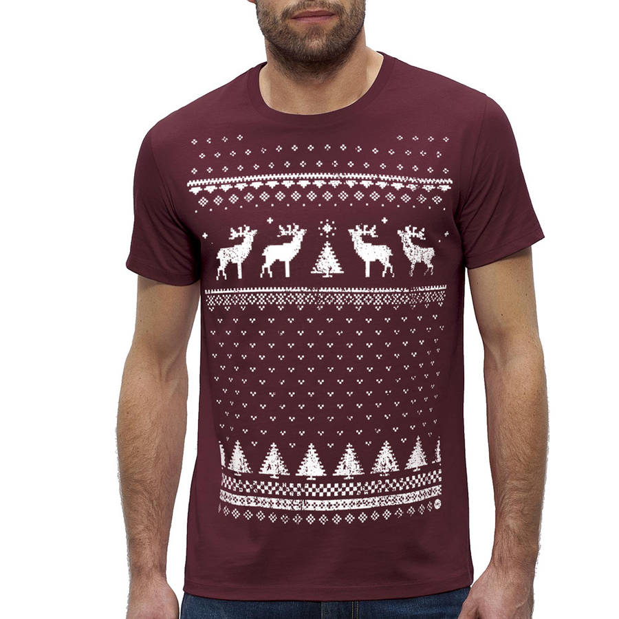 Mens Festive Christmas Reindeer Organic Tshirt, 1 of 4