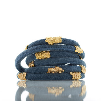 Blue Suede Wrap Bracelet With Gold Sliders, 2 of 6