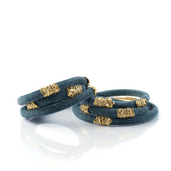 Blue Suede Wrap Bracelet With Gold Sliders, 3 of 6