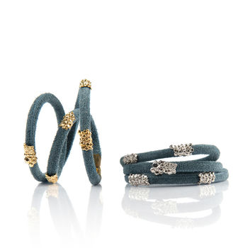 Blue Suede Wrap Bracelet With Gold Sliders, 4 of 6