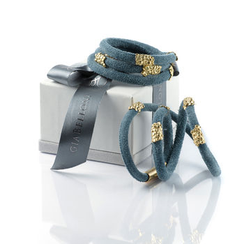 Blue Suede Wrap Bracelet With Gold Sliders, 5 of 6