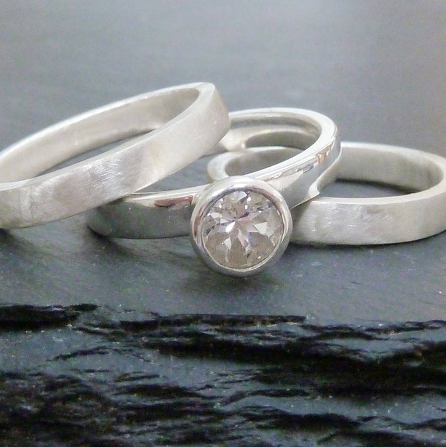 Recycled Silver Stacking Engagement Ring Set, 1 of 6
