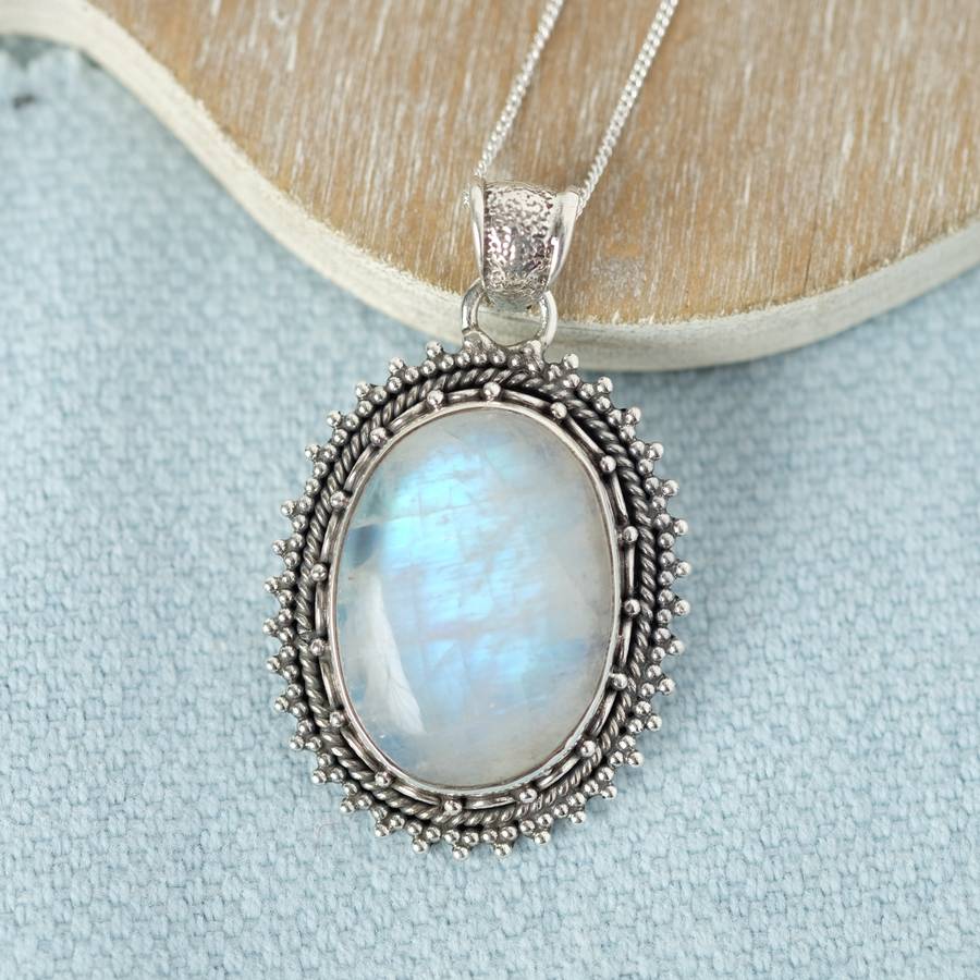 large moonstone and sterling silver necklace by wanderlust jewellery ...