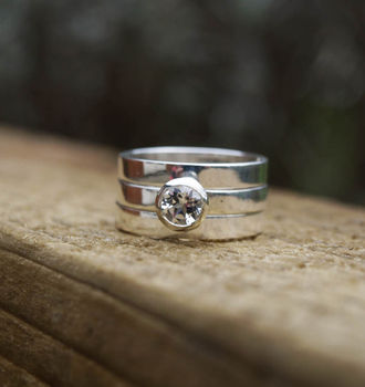 Recycled Silver Stacking Engagement Ring Set, 5 of 6