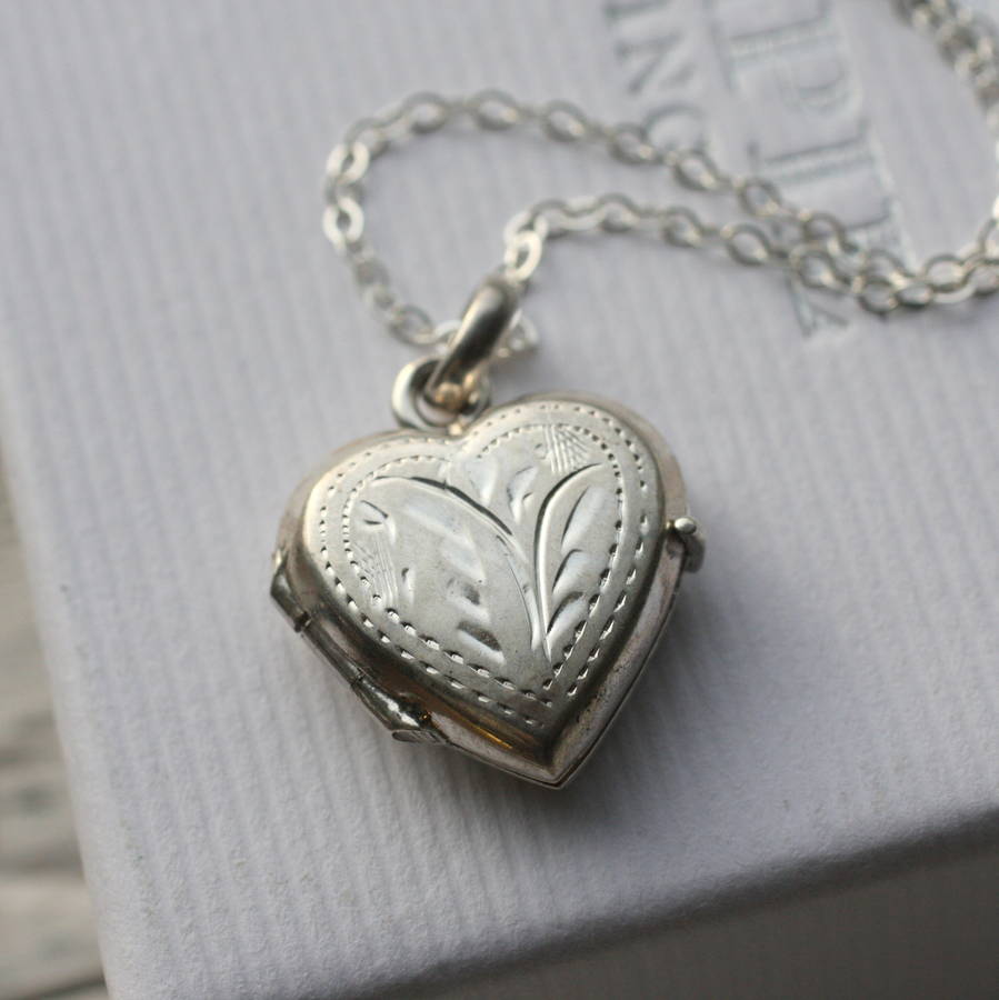 Silver Vintage Heart Locket Necklace By Magpie Living