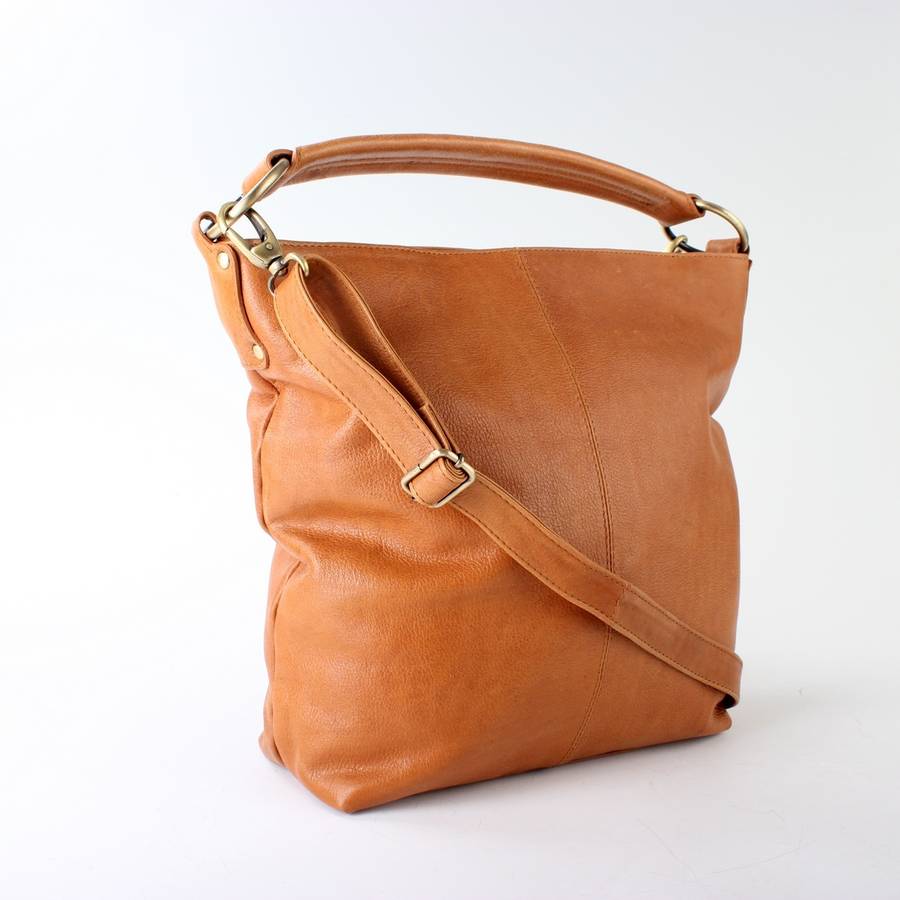 tan leather handbag hobo tote by the leather store | notonthehighstreet.com