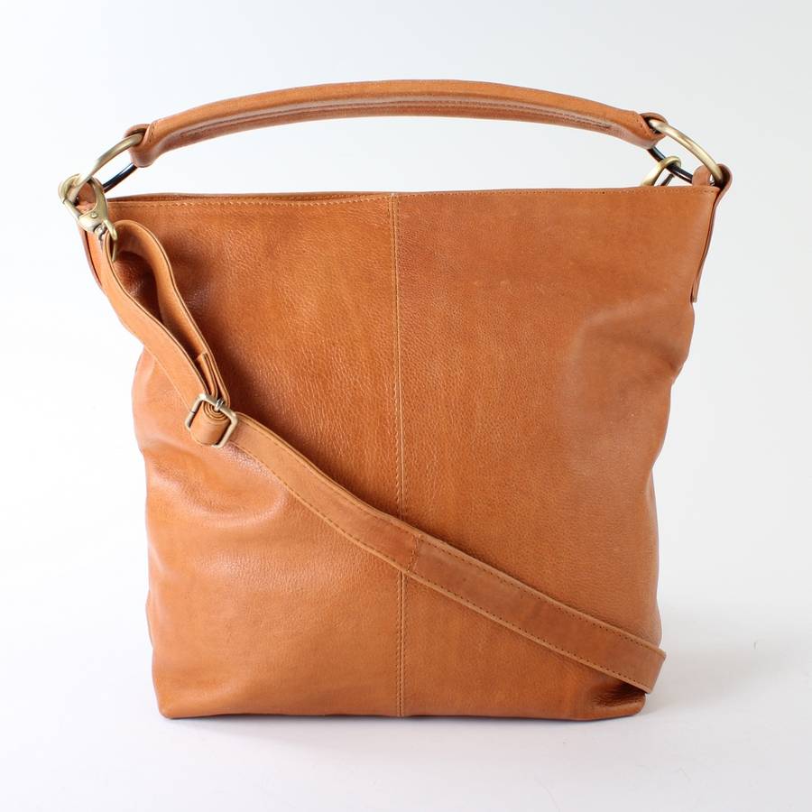 tan leather handbag hobo tote by the leather store | notonthehighstreet.com