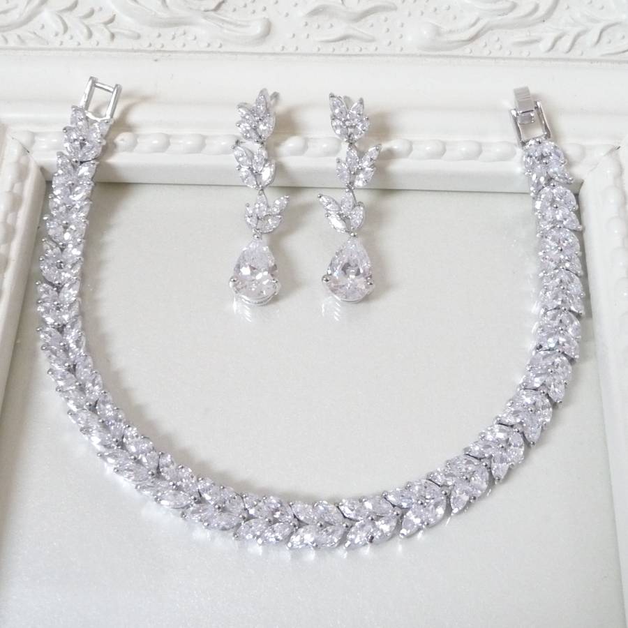 Cubic Zirconia Floral Bracelet And Earring Set By Katherine Swaine