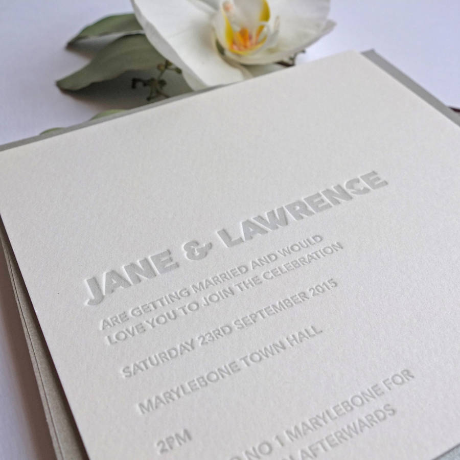 embossed letterpress wedding invitation by wolf & ink | notonthehighstreet.com