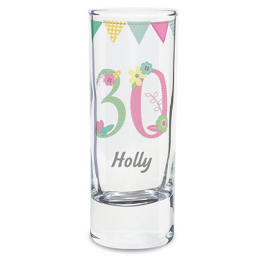 Personalised 30th Birthday Shot Glass By Chalk And Cheese Candles And Wax Melts 5138