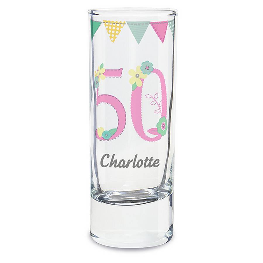 50th Birthday Personalised Shot Glass By Chalk And Cheese Candles And Wax Melts
