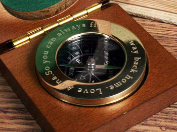 Personalised Brass Compass Paperweight With Wooden Box, 3 of 3