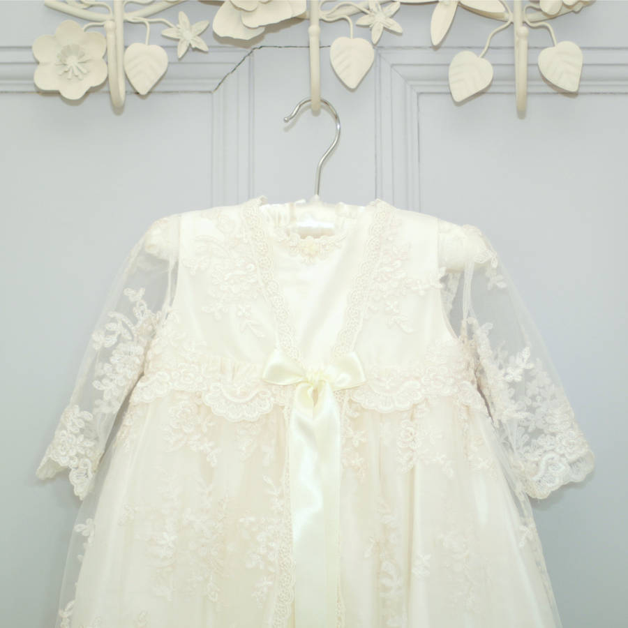 Charlotte Long Sleeved Lace Christening Gown, 1 of 12